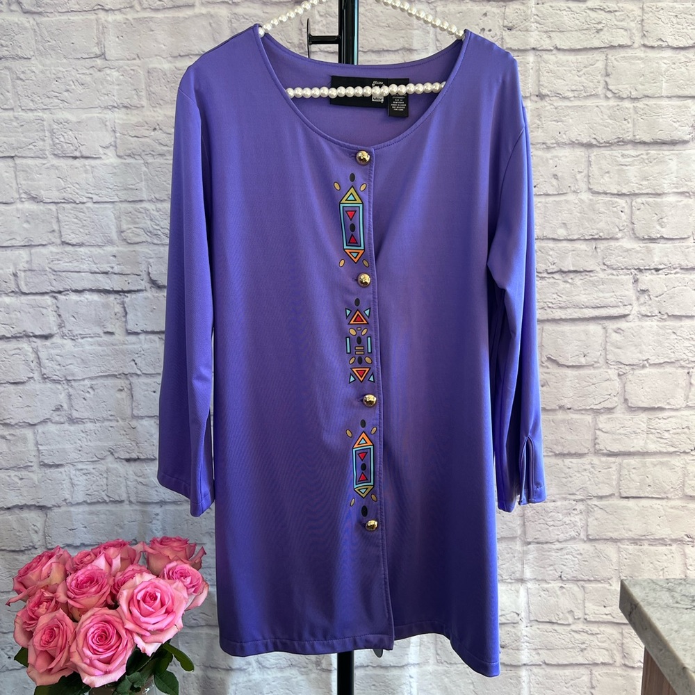 Antthony Original Purple Embellished Long Sleeve Tunic Style Blouse - Size Med